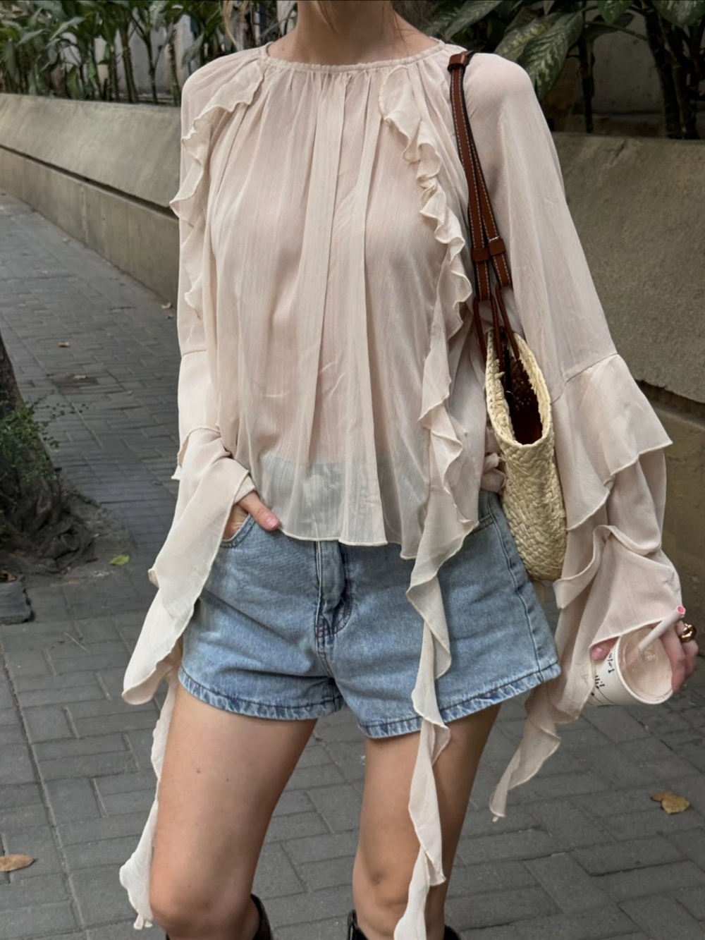 Ruffled Flare Sleeve Blouse
